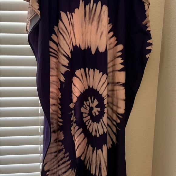 NWT Silky V-neck Purple and Pink Tie-Dye Full length Kaftan Dress - Picture 3 of 5